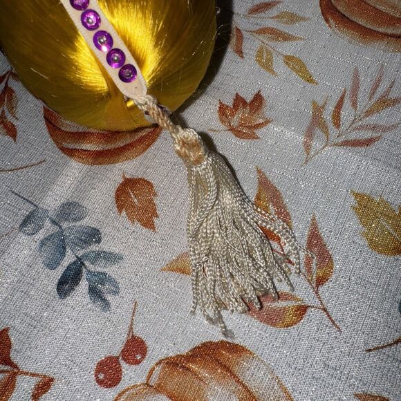 Vintage Satin Push Pin Sequin Bead Christmas Ornament Purple Yellow Gold - Picture 5 of 10